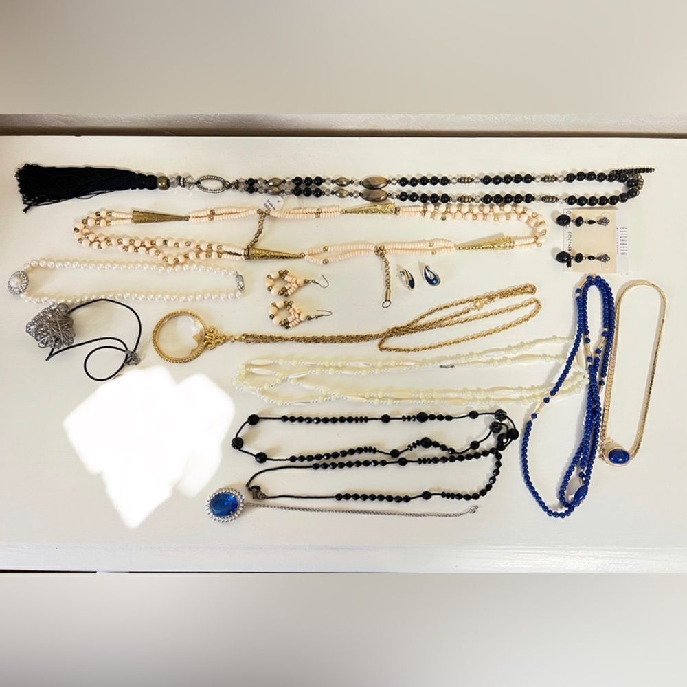 Large Jewelry Lot - Bracelets Necklaces Earrings Costume Gold Blue Jewels Womens